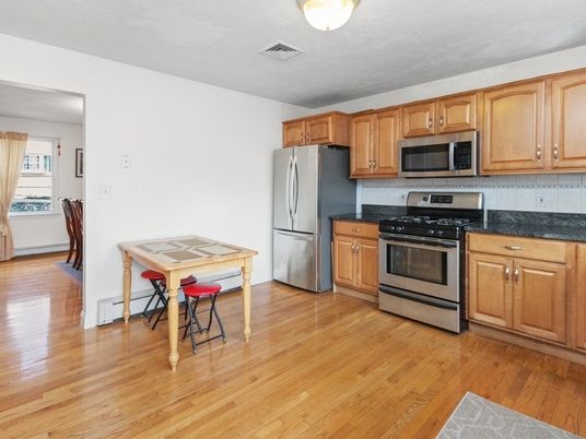 Interior, Kitchen, Stainless Steel Appliances, Wood Texture Flooring