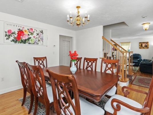 Chandelier, Dining room, Interior, Wood Texture Flooring