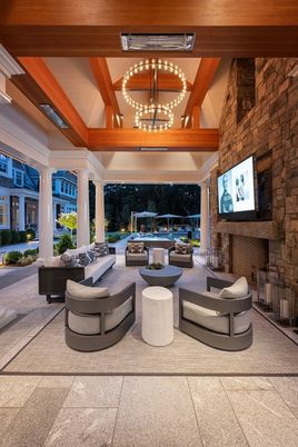 Exterior, Fireplace, Pendant Lights
