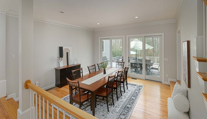 Dining room, Interior, Recessed Lighting, Wood Texture Flooring