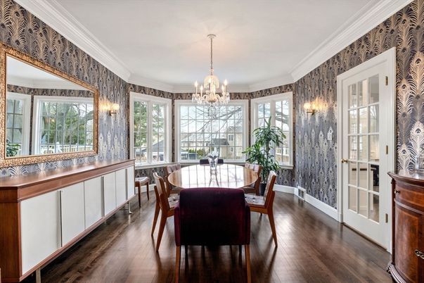 Chandelier, Dining room, Interior, Wood Texture Flooring