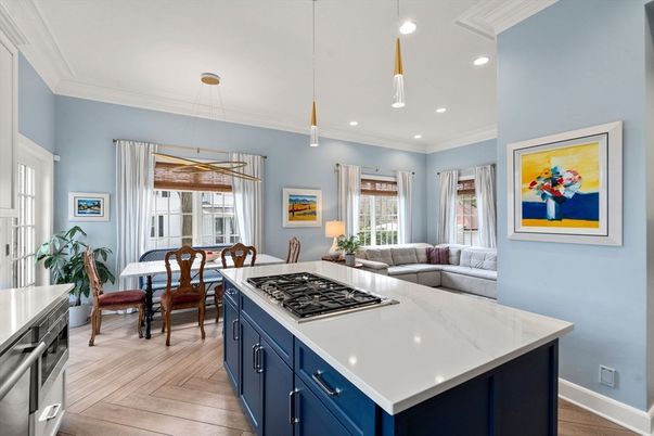 Dining room, Interior, Kitchen, Living room, Pendant Lights, Recessed Lighting, Wood Texture Flooring