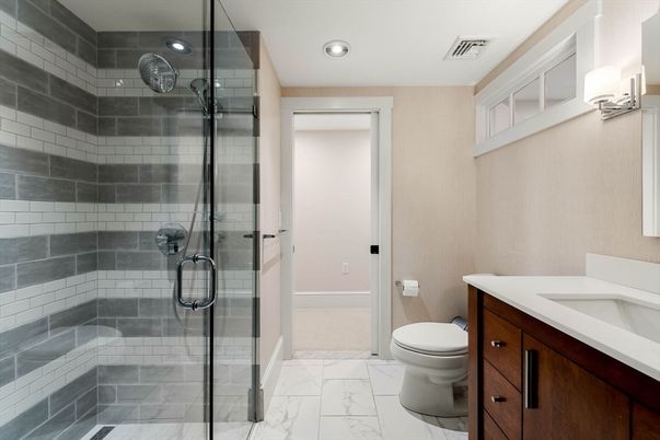 Bathroom, Glass Shower, Interior, Marble, Recessed Lighting