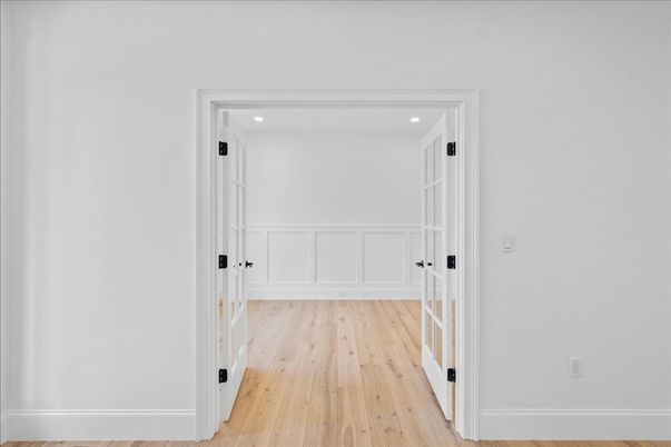 Empty room, Fireplace, Interior, Recessed Lighting, Wood Texture Flooring