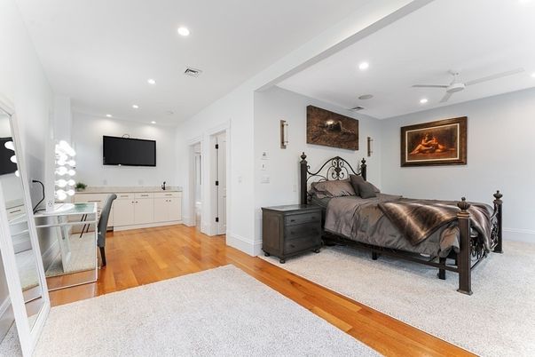 Bedroom, Home Office, Interior, Recessed Lighting, Wood Texture Flooring