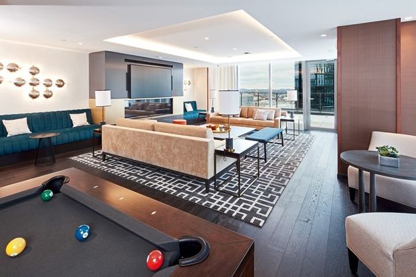 Billiard Table, Game Room, Interior, Living room, Recessed Lighting, Wood Texture Flooring
