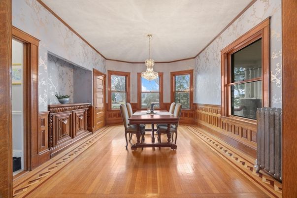 Chandelier, Dining room, Interior, Wood Texture Flooring