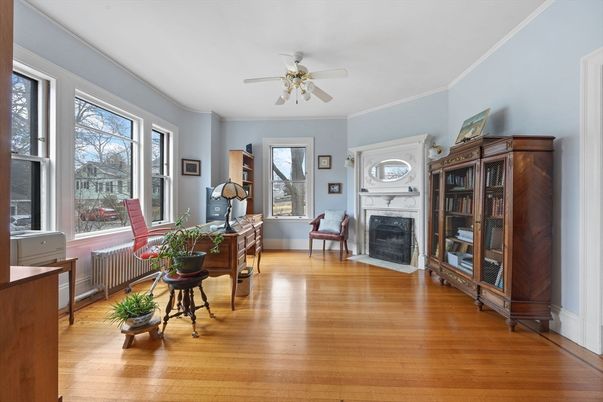 Fireplace, Home Office, Interior, Wood Texture Flooring