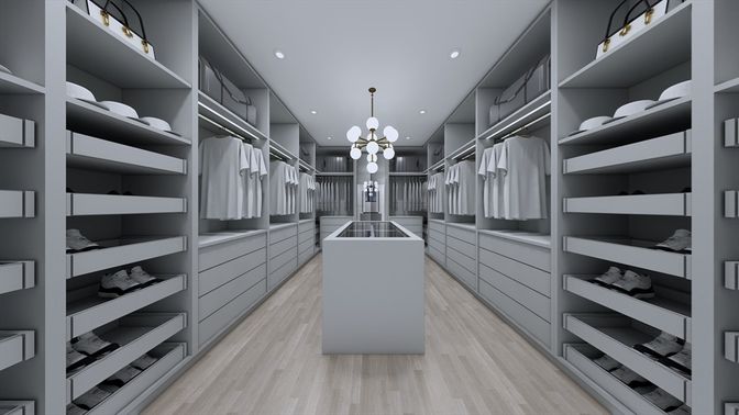 Chandelier, Interior, Pendant Lights, Recessed Lighting, Walk-in Closets, Wood Texture Flooring