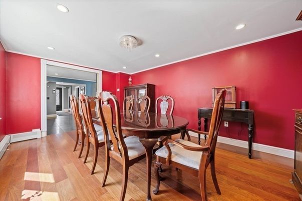 Dining room, Interior, Recessed Lighting, Wood Texture Flooring