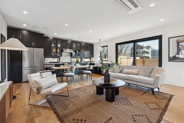 Dining room, Interior, Kitchen, Living room, Pendant Lights, Recessed Lighting, Stainless Steel Appliances, Wood Texture Flooring