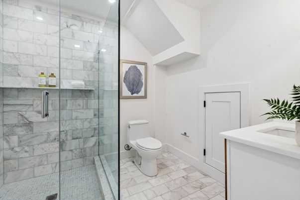 Bathroom, Glass Shower, Interior, Marble, Marble Walls, Recessed Lighting
