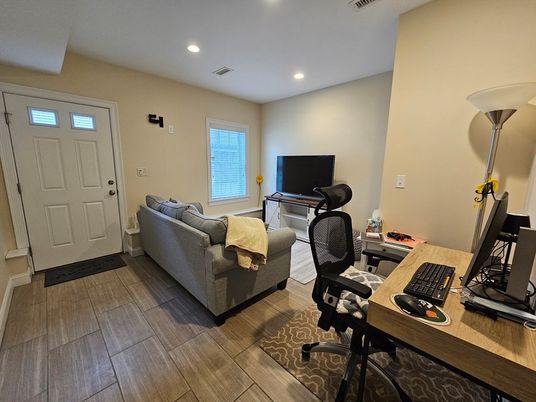 Home Office, Interior, Recessed Lighting, Wood Texture Flooring