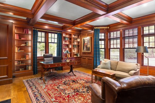 Home Office, Interior, Recessed Lighting, Wooden Beams, Wood Texture Flooring
