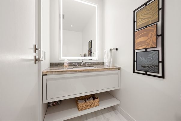 Bathroom, Interior, Recessed Lighting, Wood Texture Flooring