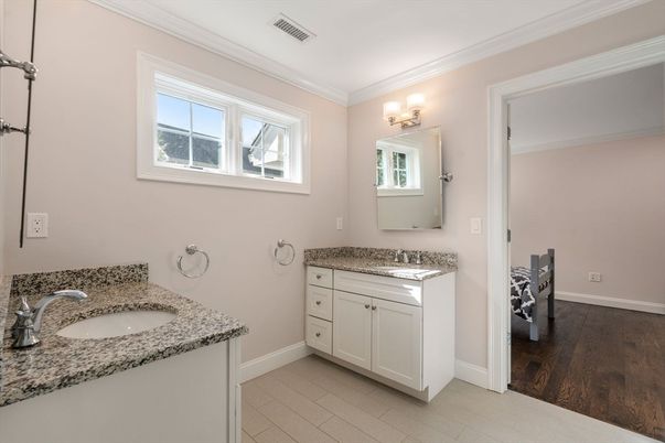 Bathroom, Dual Sink Vanities, Interior, Wood Texture Flooring