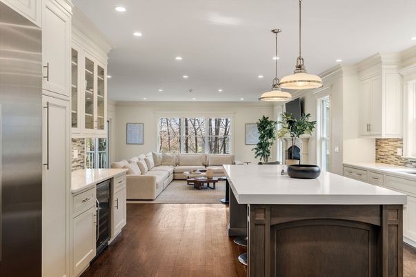 Interior, Kitchen, Living room, Pendant Lights, Recessed Lighting, Stainless Steel Appliances, Wood Texture Flooring