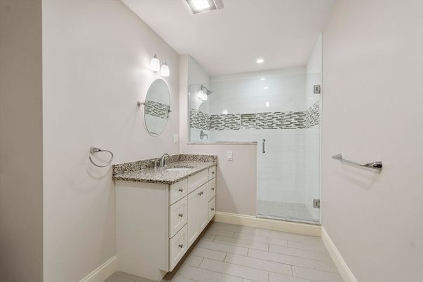 Bathroom, Dual Sink Vanities, Glass Shower, Interior, Recessed Lighting