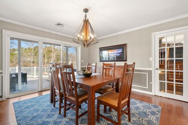 Chandelier, Dining room, Interior, Wood Texture Flooring