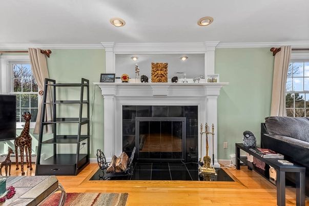 Fireplace, Interior, Recessed Lighting, Wood Texture Flooring