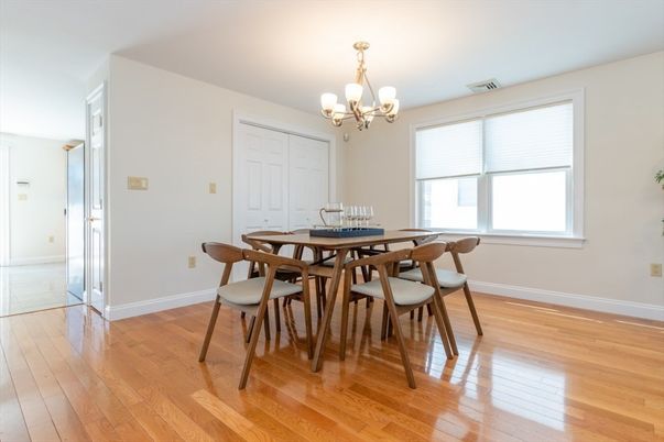 Chandelier, Dining room, Interior, Wood Texture Flooring