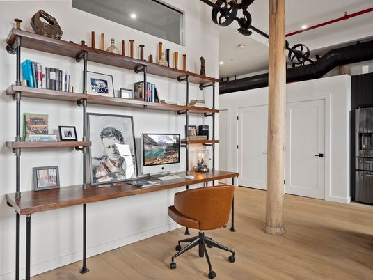 Home Office, Interior, Recessed Lighting, Wood Texture Flooring