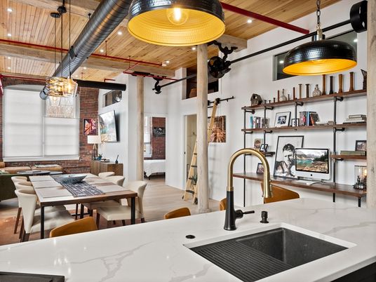 Dining room, Interior, Kitchen, Pendant Lights, Wooden Beams, Wooden Ceilings, Wood Texture Flooring