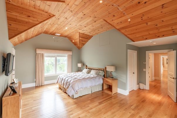 Bedroom, Interior, Recessed Lighting, Wooden Ceilings, Wood Texture Flooring