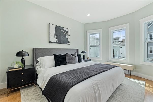 Bedroom, Interior, Recessed Lighting, Wood Texture Flooring