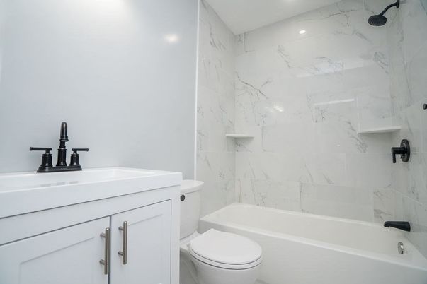 Bathroom, Interior, Marble Walls, Recessed Lighting
