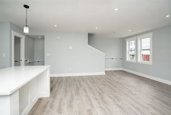 Empty room, Interior, Pendant Lights, Recessed Lighting, Wood Texture Flooring