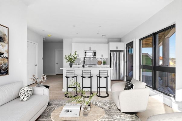 Interior, Kitchen, Living room, Recessed Lighting, Stainless Steel Appliances, Wood Texture Flooring