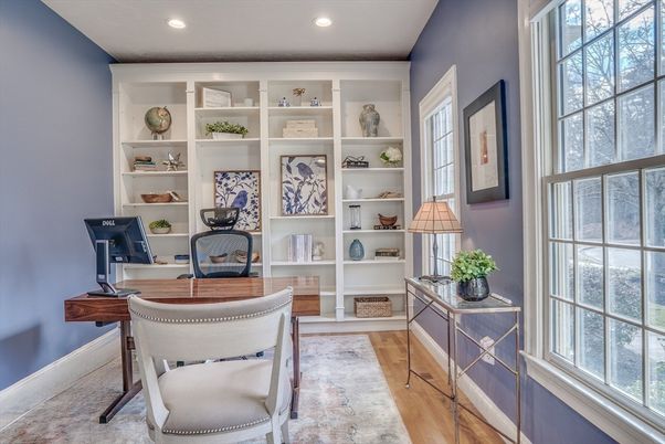 Home Office, Interior, Recessed Lighting, Wood Texture Flooring
