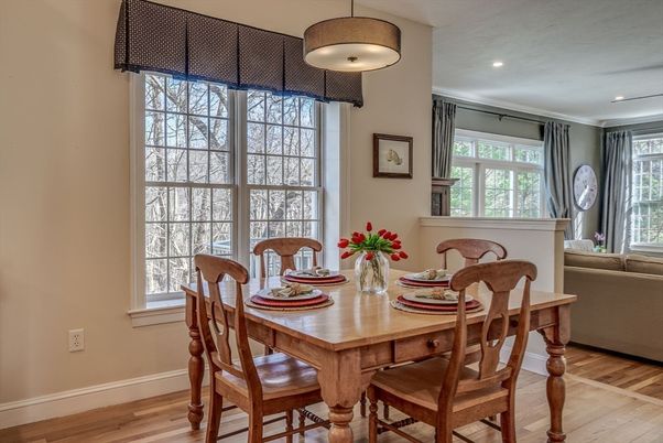 Dining room, Interior, Recessed Lighting, Wood Texture Flooring