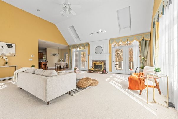 Dining room, Fireplace, Interior, Living room, Pendant Lights, Recessed Lighting