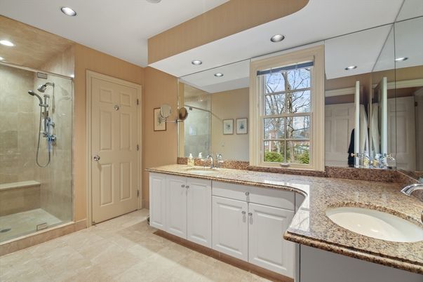 Bathroom, Dual Sink Vanities, Glass Shower, Interior, Recessed Lighting