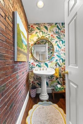 Bathroom, Interior, Recessed Lighting, Stone Walls, Wood Texture Flooring