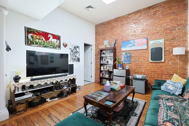 Interior, Living room, Stone Walls, Wood Texture Flooring