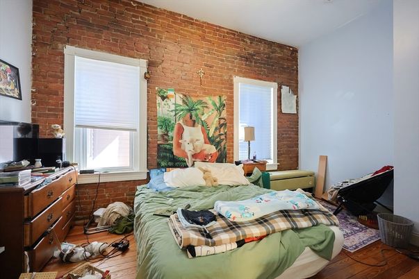 Bedroom, Interior, Stone Walls, Wood Texture Flooring