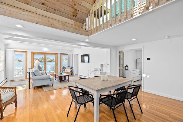 Dining room, Interior, Living room, Recessed Lighting, Wooden Ceilings, Wood Texture Flooring