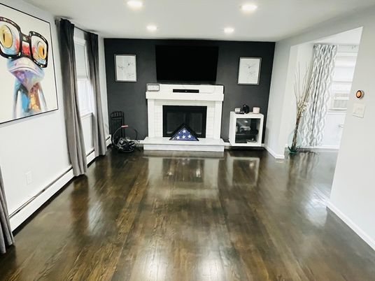 Empty room, Fireplace, Interior, Recessed Lighting, Wood Texture Flooring