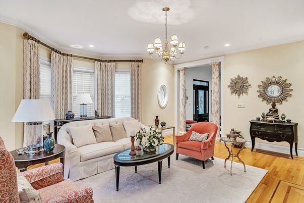 Chandelier, Interior, Living room, Recessed Lighting, Wood Texture Flooring