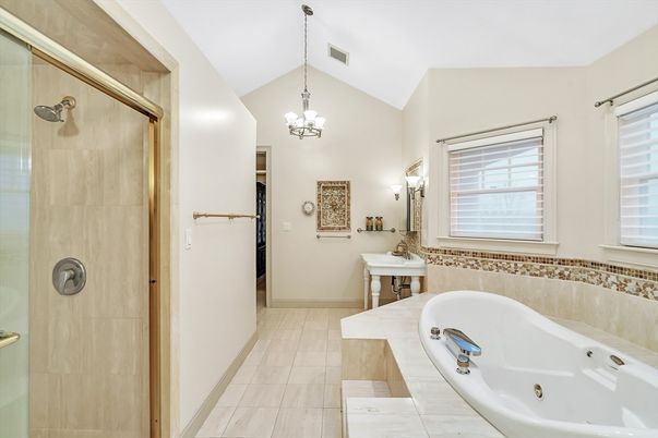 Bathroom, Chandelier, Glass Shower, Interior