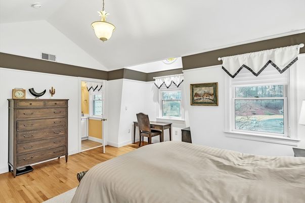 Bedroom, Interior, Pendant Lights, Wood Texture Flooring