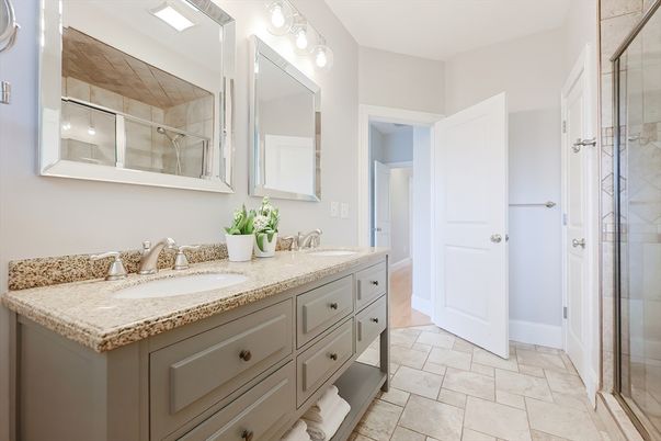 Bathroom, Dual Sink Vanities, Glass Shower, Interior