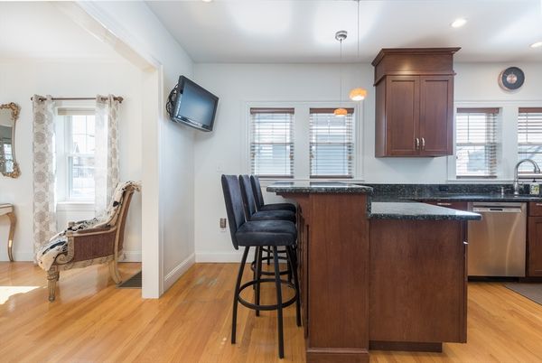 Interior, Kitchen, Pendant Lights, Recessed Lighting, Wood Texture Flooring