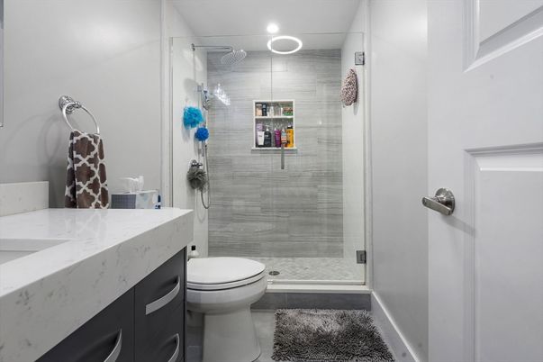 Bathroom, Glass Shower, Interior, Recessed Lighting