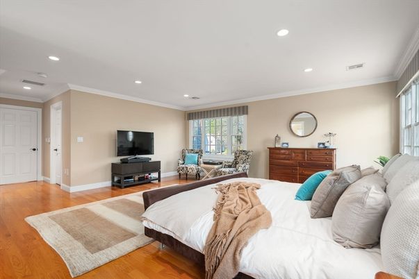 Bedroom, Interior, Recessed Lighting, Wood Texture Flooring