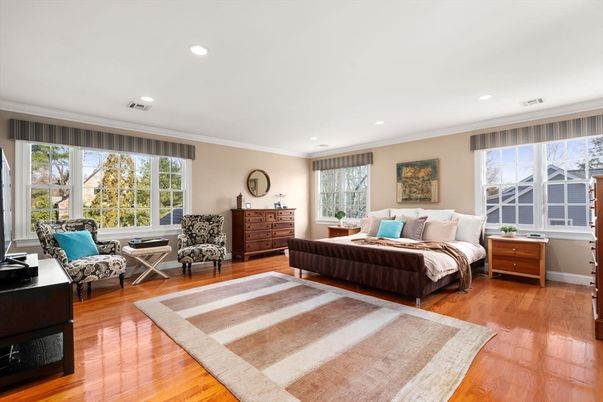 Bedroom, Interior, Recessed Lighting, Wood Texture Flooring