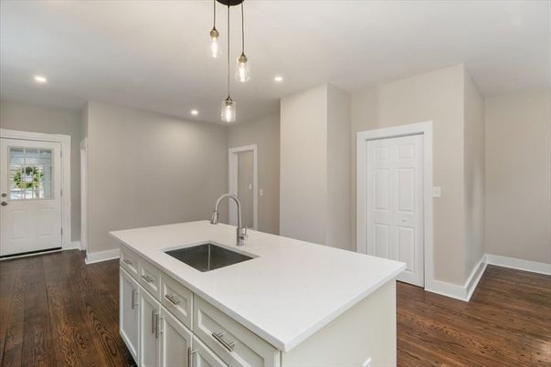 Interior, Kitchen, Pendant Lights, Recessed Lighting, Wood Texture Flooring